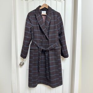 NWOT A New Day Brown and Blue Check Wool Blend Winter Coat. Size M